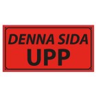 varningsetikett denna sida upp