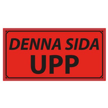 varningsetikett denna sida upp