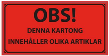 varningsetikett obs denna kartong innehåller olika artiklar